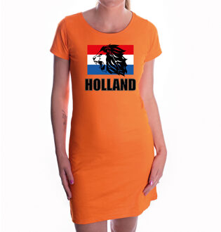 Bellatio Decorations Oranje fan jurkje / kleding Holland met leeuw en vlag EK/ WK voor dames M - Feestjurkjes