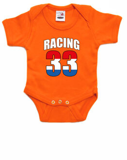 Bellatio Decorations Oranje fan romper / kleding racing 33 voor babys 56 (1-2 maanden)