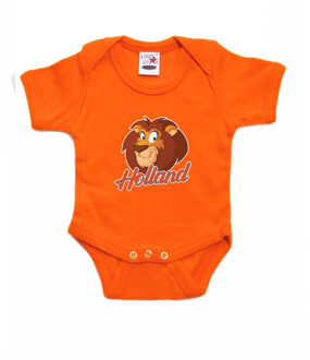 Bellatio Decorations Oranje fan romper voor babys - Holland met cartoon leeuw - Nederland supporter - Koningsdag / EK / WK romper / outfit 56 (1-2 maanden)