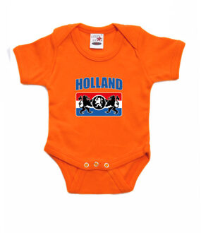 Bellatio Decorations Oranje fan romper voor babys - Holland met een Nederlands wapen - Nederland supporter - Koningsdag / EK / WK romper / outfit 56 (1-2 maanden)