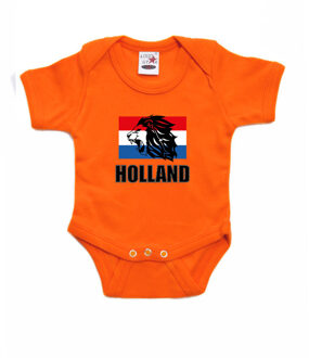 Bellatio Decorations Oranje fan romper voor babys - met leeuw en vlag - Holland / Nederland supporter - Koningsdag / EK / WK romper / outfit 56 (1-2 maanden)