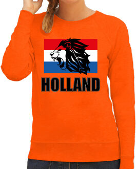 Bellatio Decorations Oranje fan sweater / trui Holland met leeuw en vlag EK/ WK voor dames 2XL - Feesttruien