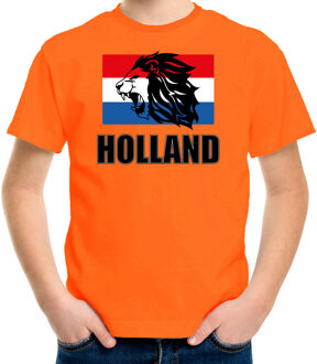 Bellatio Decorations Oranje fan t-shirt voor kinderen - met leeuw en vlag - Holland / Nederland supporter - Koningsdag / EK / WK shirt / outfit XS (110-116)
