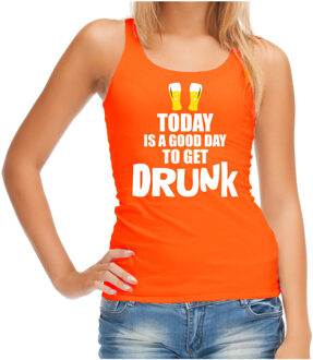 Bellatio Decorations Oranje good day to get drunk bier tanktop / mouwloos Koningsdag t-shirt voor dames L - Feestshirts