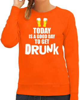 Bellatio Decorations Oranje good day to get drunk sweater - Koningsdag trui voor dames S - Feesttruien