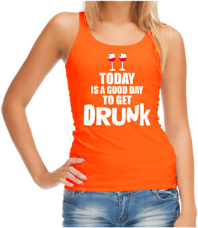 Bellatio Decorations Oranje good day to get drunk wijn tanktop / mouwloos Koningsdag t-shirt voor dames M - Feestshirts