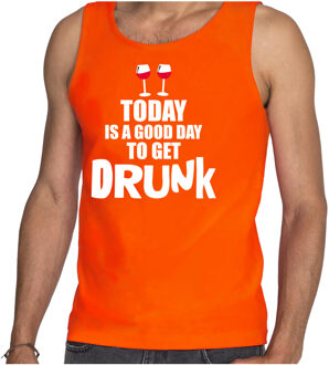 Bellatio Decorations Oranje good day to get drunk wijn tanktop / mouwloos Koningsdag t-shirt voor heren 2XL - Feestshirts