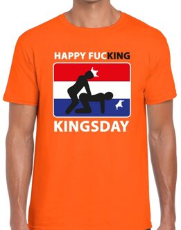 Bellatio Decorations Oranje Happy fucking Kingsday t-shirt heren
