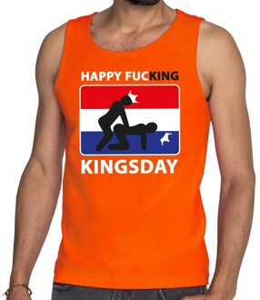 Bellatio Decorations Oranje Happy fucking Kingsday tanktop / mouwloos shirt heren