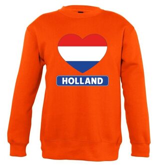 Bellatio Decorations Oranje Holland hart vlag trui jongens en meisjes 118/128 (7-8 jaar) - Feesttruien