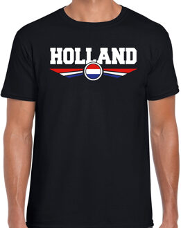 Bellatio Decorations Oranje / Holland supporter t-shirt / shirt zwart met Nederlandse vlag voor heren - Nederlands elftal fan shirt / kleding / Holland supporter L