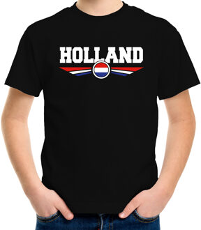Bellatio Decorations Oranje / Holland supporter t-shirt / shirt zwart met Nederlandse vlag voor kids - Nederlands elftal fan shirt / kleding / Holland supporter M (134-140)