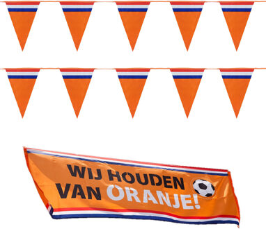 Bellatio Decorations Oranje Holland vlaggenlijnen set met grote banier vlag