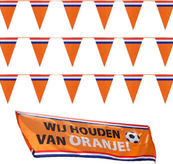 Bellatio Decorations Oranje Holland vlaggenlijnen set met grote banier vlag