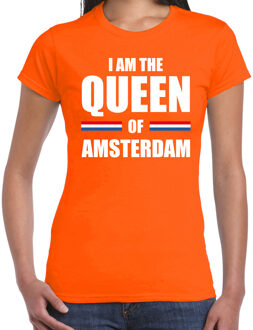 Bellatio Decorations Oranje I am the Queen of Amsterdam shirt - Koningsdag t-shirt voor dames 2XL - Feestshirts