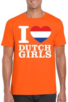 Bellatio Decorations Oranje I love Dutch girls shirt heren - Oranje Koningsdag/ Holland supporter kleding 2XL