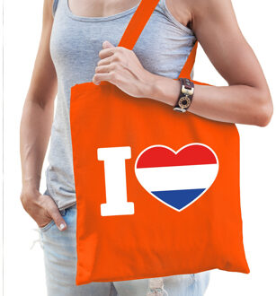 Bellatio Decorations Oranje I love Holland katoenen tas voor dames - Feest Boodschappentassen