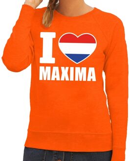 Bellatio Decorations Oranje I love Maxima trui dames 2XL - Feesttruien