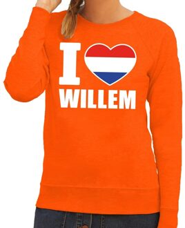 Bellatio Decorations Oranje I love Willem trui dames 2XL - Feesttruien