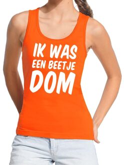 Bellatio Decorations Oranje Ik was een beetje dom tanktop / mouwloos shirt  voor dames - Koningsdag kleding L