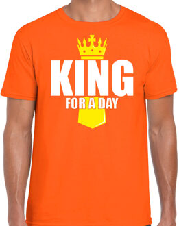 Bellatio Decorations Oranje King for a day shirt met kroontje - Koningsdag t-shirt voor heren 2XL - Feestshirts