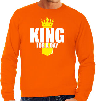 Bellatio Decorations Oranje King for a day sweater met kroontje - Koningsdag truien voor heren 2XL