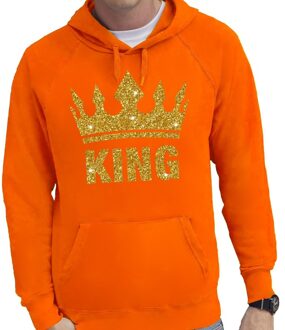 Bellatio Decorations Oranje King gouden glitter kroon hoodie heren - Koningsdag 2XL - Feesttruien