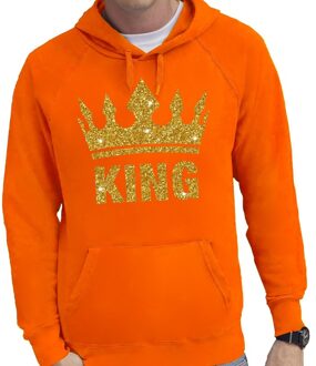 Bellatio Decorations Oranje King gouden glitter kroon hoodie/hooded sweater heren