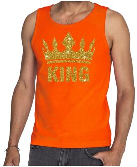 Bellatio Decorations Oranje King gouden glitter kroon mouwloos shirt heren 2XL - Feestshirts