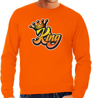 Bellatio Decorations Oranje King met kroon sweater - Koningsdag truien voor heren 2XL