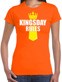 Bellatio Decorations Oranje Kingsday Rules shirt met kroontje - Koningsdag t-shirt voor dames XS - Feestshirts