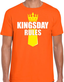 Bellatio Decorations Oranje Kingsday Rules shirt met kroontje - Koningsdag t-shirt voor heren 2XL - Feestshirts