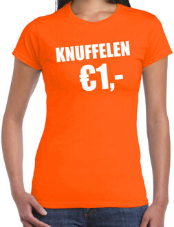 Bellatio Decorations Oranje knuffelen 1 euro shirtje - Koningsdag t-shirt voor dames XS - Feestshirts