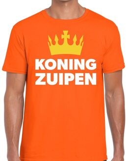 Bellatio Decorations Oranje Koning zuipen  t- shirt - Shirt voor heren - Koningsdag kleding 2XL