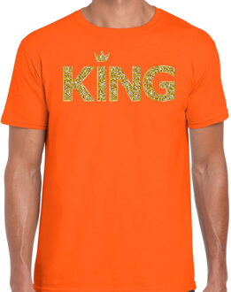 Bellatio Decorations Oranje Koningdag King shirt met gouden kroon heren 2XL - Feestshirts