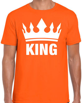 Bellatio Decorations Oranje Koningdag King shirt met kroon heren 2XL - Feestshirts