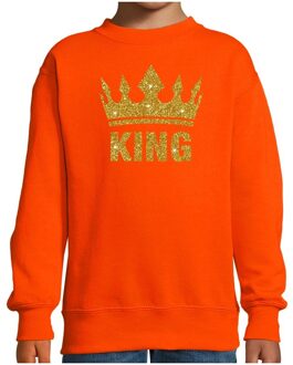 Bellatio Decorations Oranje Koningsdag gouden glitter King trui kinderen 118/128 (7-8 jaar) - Feesttruien