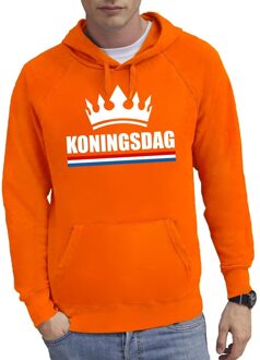 Bellatio Decorations Oranje Koningsdag met een kroon hooded sweater heren 2XL (EU 56) - Feesttruien