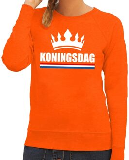 Bellatio Decorations Oranje Koningsdag met een kroon trui dames 2XL - Feesttruien