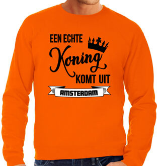 Bellatio Decorations Oranje Koningsdag sweater - echte Koning komt uit Amsterdam - heren 2XL - Feesttruien