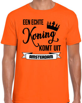 Bellatio Decorations Oranje Koningsdag t-shirt - echte Koning komt uit Amsterdam - heren 2XL - Feestshirts