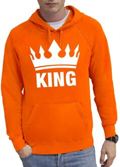 Bellatio Decorations Oranje kroon met king hooded sweater voor heren 2XL (EU 56) - Feesttruien