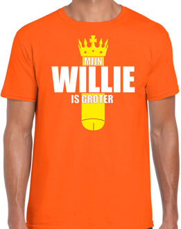 Bellatio Decorations Oranje mijn Willie is groter shirt met kroontje - Koningsdag t-shirt voor heren 2XL - Feestshirts