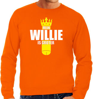 Bellatio Decorations Oranje mijn Willie is groter sweater met kroontje - Koningsdag truien voor heren 2XL