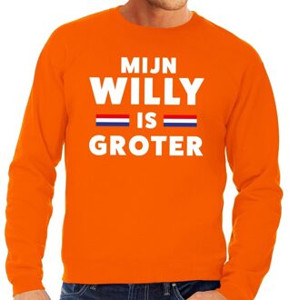 Bellatio Decorations Oranje Mijn Willy is groter sweater voor heren