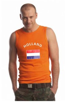 Bellatio Decorations Oranje mouwloos shirt met Holland vlag