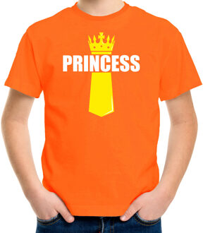 Bellatio Decorations Oranje Princess shirt met kroontje - Koningsdag t-shirt voor kinderen L (146-152) - Feestshirts