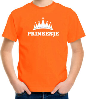 Bellatio Decorations Oranje Prinsesje met kroon t-shirt meisjes - Oranje Koningsdag kleding L (146-152)