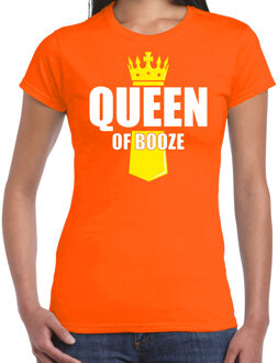 Bellatio Decorations Oranje Queen of booze shirt met kroontje - Koningsdag drank t-shirt voor dames XS - Feestshirts