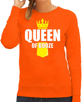 Bellatio Decorations Oranje Queen of booze sweater met kroontje - Koningsdag drank truien voor dames 2XL